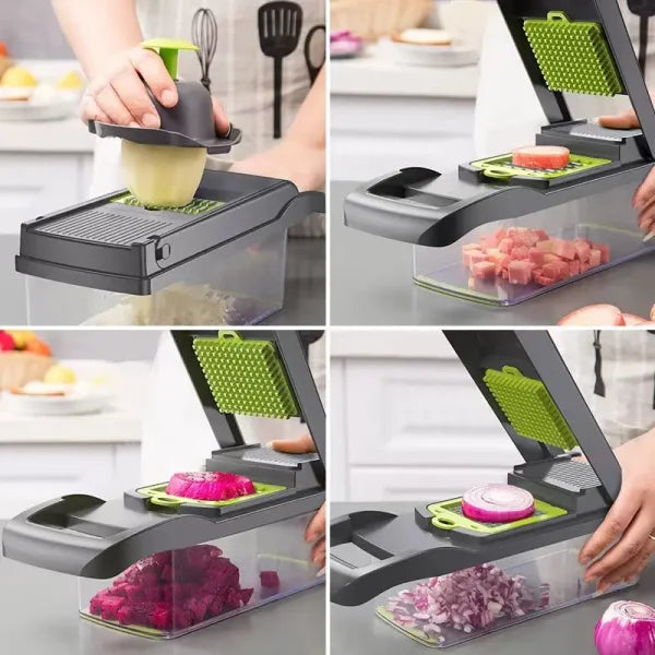 16-in-1 Multifunctional Handheld Vegetable Cutter & Slicer with Container