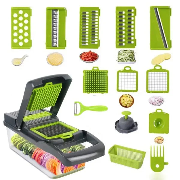 16-in-1 Multifunctional Handheld Vegetable Cutter & Slicer with Container