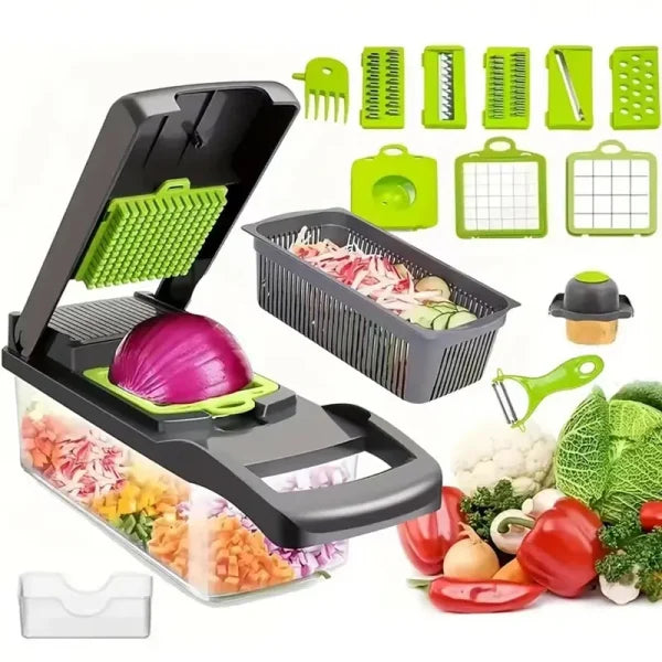 16-in-1 Multifunctional Handheld Vegetable Cutter & Slicer with Container