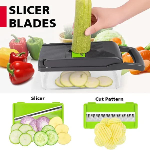 16-in-1 Multifunctional Handheld Vegetable Cutter & Slicer with Container