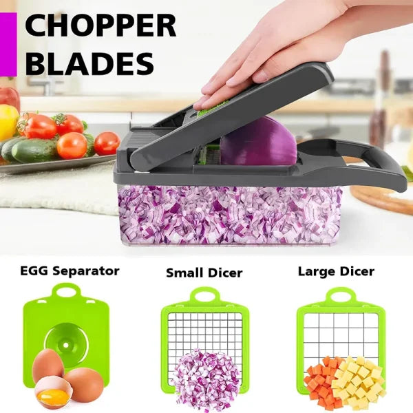 16-in-1 Multifunctional Handheld Vegetable Cutter & Slicer with Container