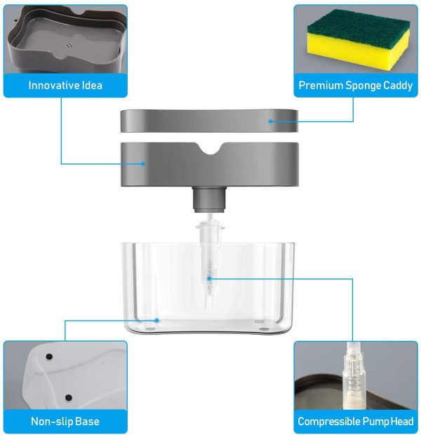 2-in-1 Soap Dispenser with Sponge Holder | Liquid Soap Pump & Caddy