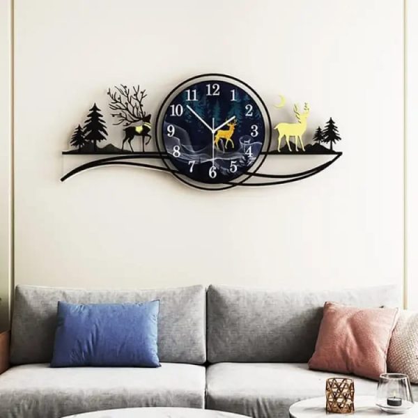 Forest Figure Deer 3D Wall Clock - Stylish Wooden Clock for Home Decor