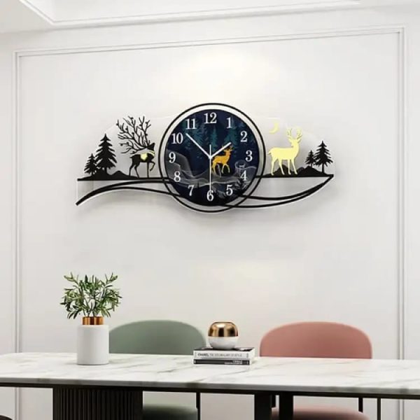 Forest Figure Deer 3D Wall Clock - Stylish Wooden Clock for Home Decor