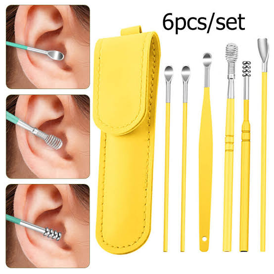 6-Piece Ear Wax Cleaning Kit | Wax Removal Tool Set | Spring Earpick & Spiral Earpick | Portable Leather Pouch