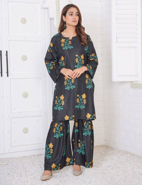 Linen Block Flower Print 2-Piece Suit in Shararah Style for Women