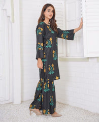 Linen Block Flower Print 2-Piece Suit in Shararah Style for Women