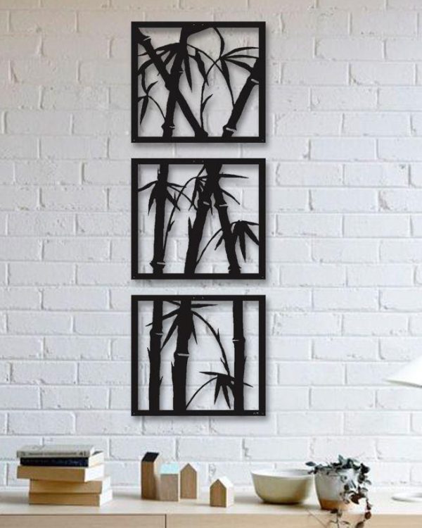 Bamboo Tree 3-Frame Wooden Wall Art | Stylish MDF Decor | 3D Home & Office Decoration