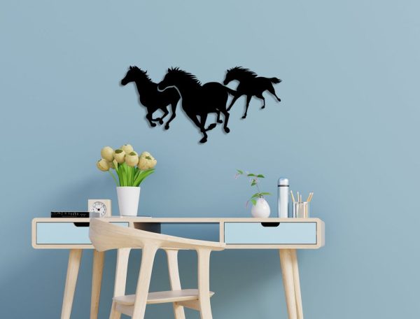 Running Horses Wooden Wall Art | Elegant MDF Decor | 3D Home & Office Decoration