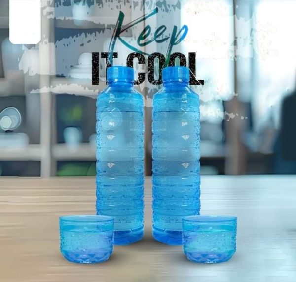 Water Bottle with Attached Cup (Pack of 2) | 1L BPA-Free Plastic Bottles