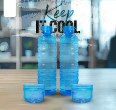 Water Bottle with Attached Cup (Pack of 2) | 1L BPA-Free Plastic Bottles